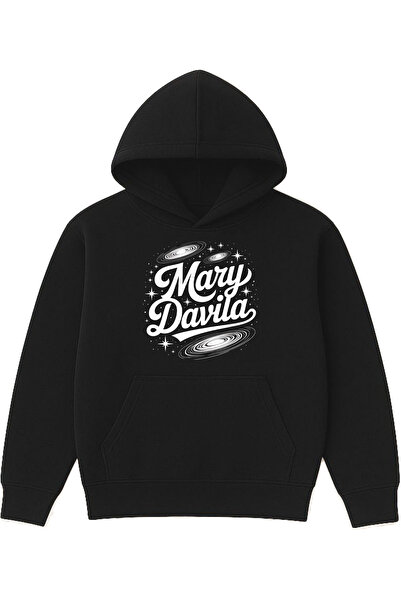 VSRN ماري دافيلا ديزاين مطبوع قصة فضفاضة سويت شيرت أسود بغطاء رأس