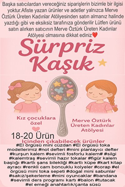 Merve ÖZTÜRK Kız çocuk Süpriz Kaşık Hediye Kutusu Kırtasiye aksesuar hediye seti
