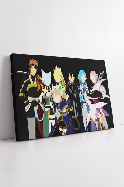KOSS Dijital Sword Art Online personaj Squad, pictură minimalistă pe pânză, stilizată, ilustrație de grup anime, artă decorativă