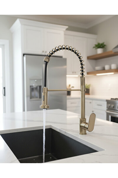 EMFA AKSESUAR Mat Gold Endüstriyel Mutfak Bataryası - Antik Evye Bataryası - ...