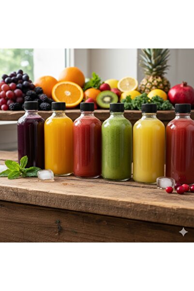 junibeliw 6 قطع زجاجات زجاجية سعة 100 مل متعددة الأغراض لعصير الفواكه مع غطاء بلاستيكي أسود 6 × 100 مل