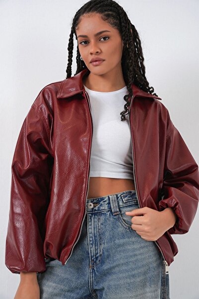 Hiccup Bdart Oversized D Faux Leather Zipper Jacket