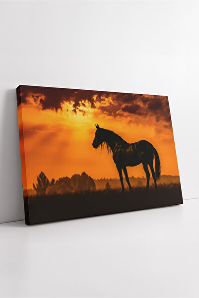 KOSS Dijital Siluetă de cal la apus de soare în tonuri calde, decor estetic p...