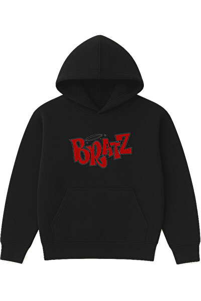 VSRN تصميم براتز الأحمر مطبوع قصة فضفاضة سويت شيرت أسود بغطاء رأس