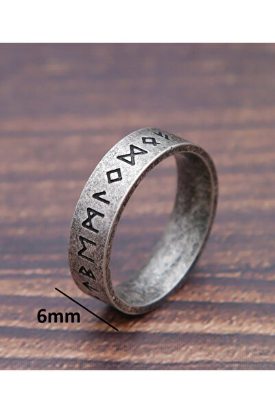 Modaadresiniz Norse Runes Alphabet Viking Ring 6mm Width