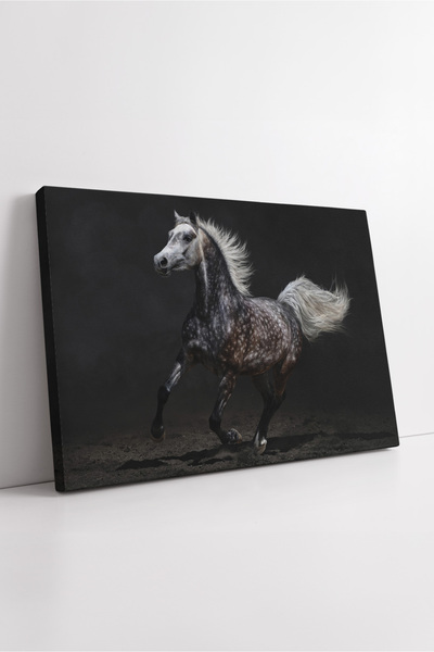 KOSS Dijital Pictură pe pânză cu scenă de mișcare a calului gri, fundal închi...