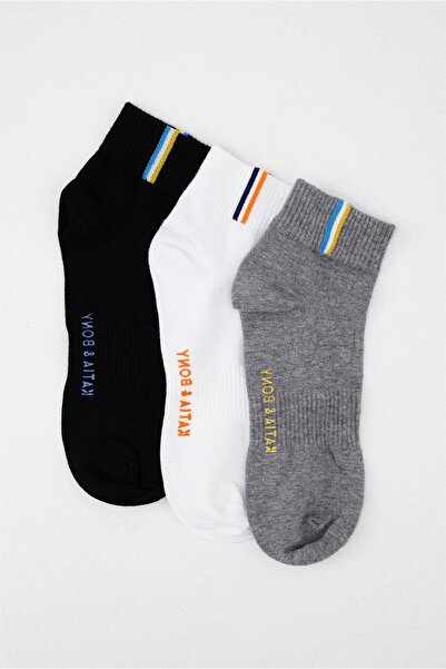 Katia&Bony Pack of 3 Golf Unisex Step Socks Black/White/Grey