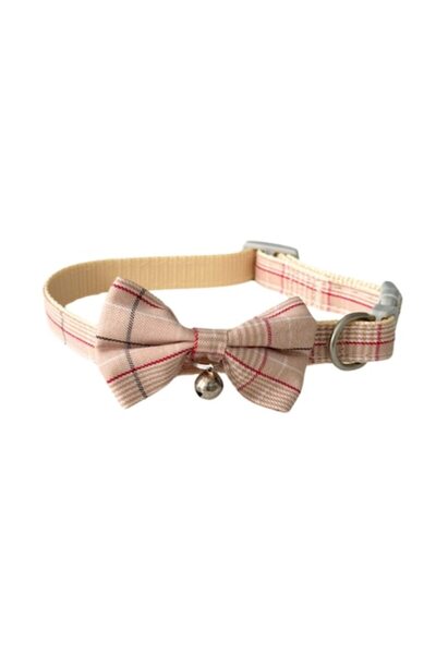 ADLUMUS Adorable pet collar with classic bow tie and bell design, CREAM