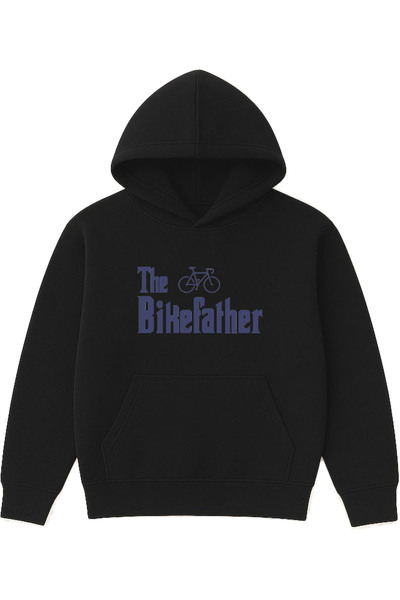 VSRN The Bike Father Design Τυπωμένο Υπερμεγέθες Μαύρο Φούτερ με Κουκούλα
