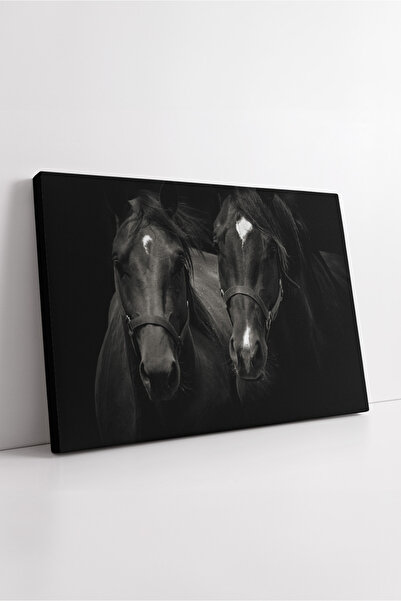 KOSS Dijital Portret de doi cai pe fundal negru, stil modern artistic, decora...