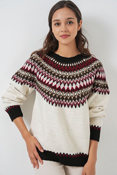 Hiccup Bdart Patterned Long Sleeve Round Neck Sweater