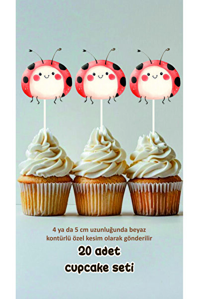 Sinek Kupası Tasarım Uğur Böceği Temalı Konsept Kürdanlı Cupcake Süsü Doğum G...