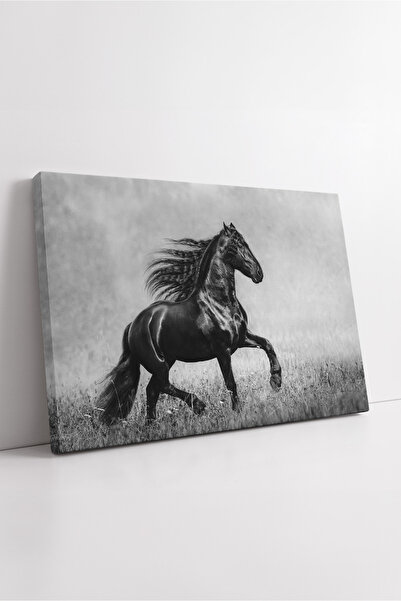 KOSS Dijital Tablou pe pânză cu scenă de alergare a calului negru, alb-negru,...