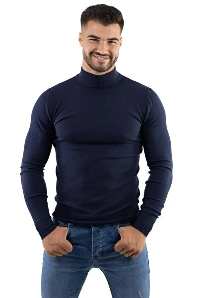 MAXWEAR Maleta barbati bleumarin cu guler semi inalt