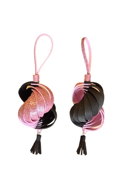 OEM Set de 6 globuri de Crăciun spiralate, 14 cm, lucrate manual, roz și negre