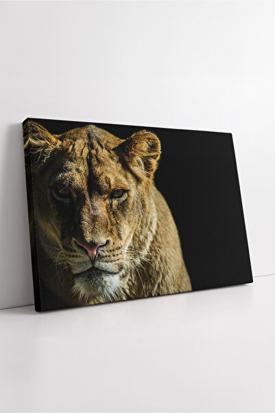 KOSS Dijital Πορτρέτο θηλυκού λιονταριού σε μαύρο φόντο Ρεαλιστικό λεπτομερές...