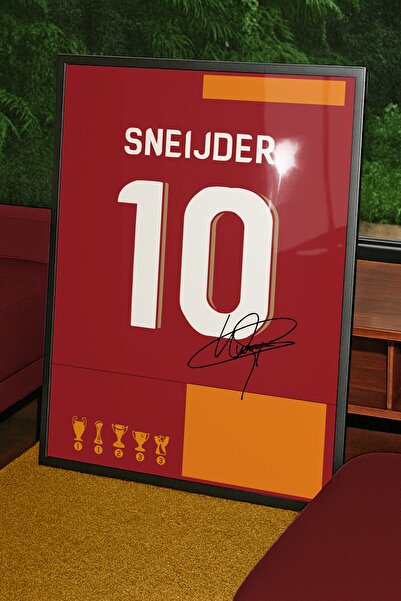Base Concept Wesley Sneijder 10 Numara Sarı Kırmızı İmzalı Poster Tablo (Çerç...