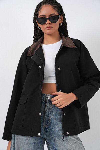 Hiccup Bdart Buttoned and Pocketed Gabardine Jacket