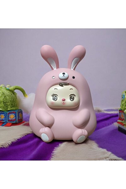 KRD Home Pıngu Tavşan Kostümlü Kız Bebek Kumbara Pembe 20x16