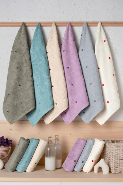 Bersay Lina 6-Piece 50X90, 100% Cotton Bamboo, Embroidered, Hand-Face-Hair To...