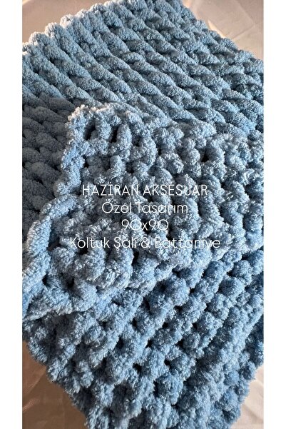 Haziran Aksesuar Alize Marka %100 Puffy İp İle Örülen, 90x90 Ölçüsünde El İşi...