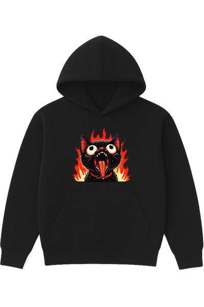 VSRN Dizajn "Flaming Cat" na velikoj crnoj majici sa kapuljačom