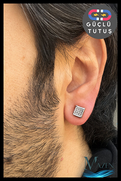 MAZEN Square Zircon Stone Magnet Steel Earrings |   Men's and Women's Magnetic Earring Model