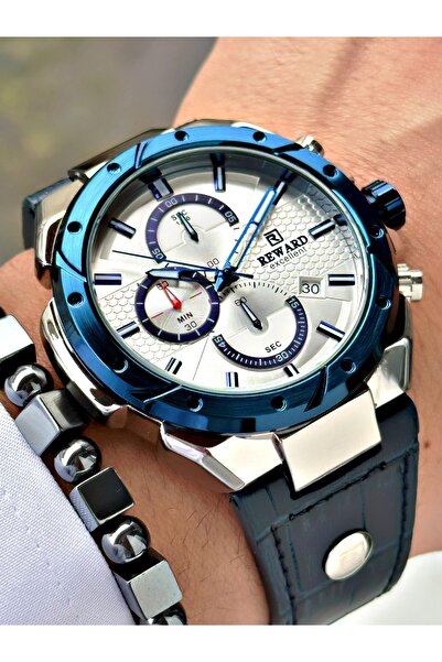 Reward Lacivert Renk Deri Kordon Fonksiyonlu Orjinal Kilit Erkek Kol Saati + ...