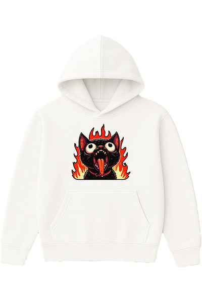 VSRN Hanorac alb supradimensionat cu glugă, cu imprimeu Burning Cat Design