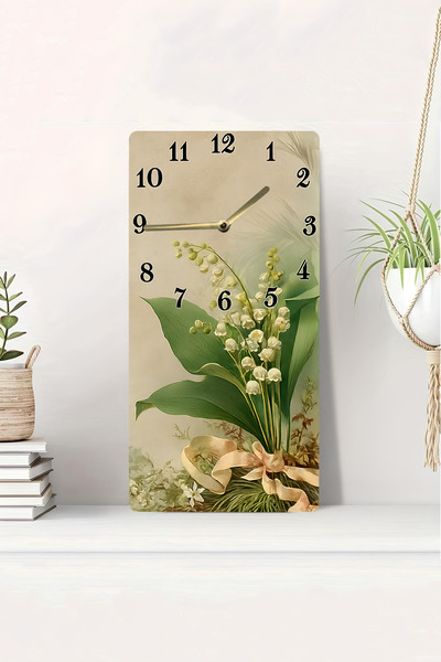 kutuTR ساعة طاولة MDF مطبوعة بالأشعة فوق البنفسجية ثنائية الأبعاد مع مظهر ثلاثي الأبعاد - زهرة اللؤلؤ ونمط الأوراق الطبيعية - 20x40 سم-DTS226