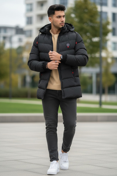 dehaine Men's jacket, BLACK, detachable hood, 14515