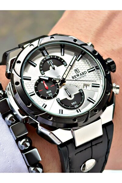 Reward Siyah Renk Deri Kordon Fonksiyonlu Orjinal Kilit Erkek Kol Saati + BİL...