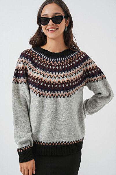 Hiccup Bdart Patterned Long Sleeve Round Neck Sweater