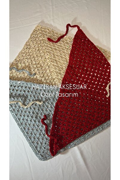 Haziran Accessory Special Design Glittery, Sequined Gray Handcrafted Bandana ...