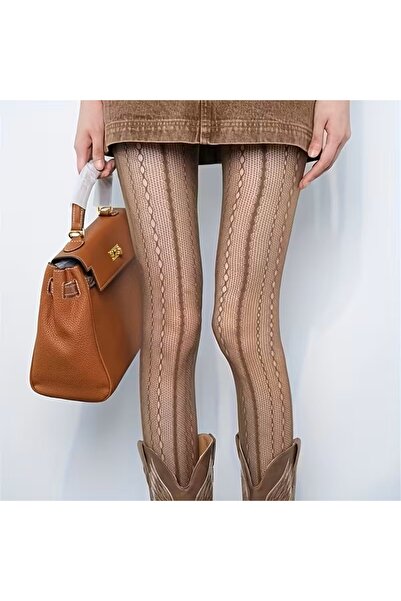 YIWU Kahverengi Şerit Dantelli Külotlu Çorap Standart Beden -Mükemmel _Modaya...
