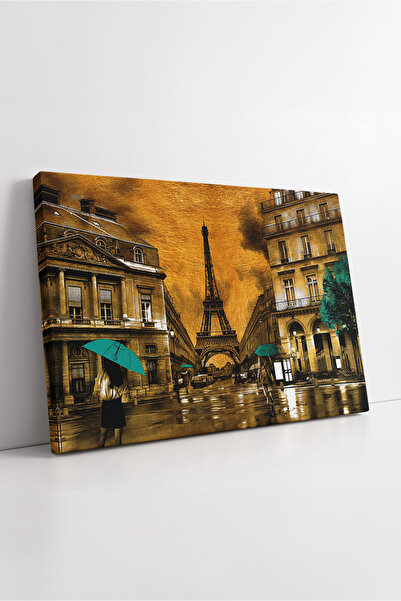 KOSS Dijital Peisajul Eiffel din Paris, stradă ploioasă, ton auriu, siluetă modernă a orașului, pictură decorativă pe pânză