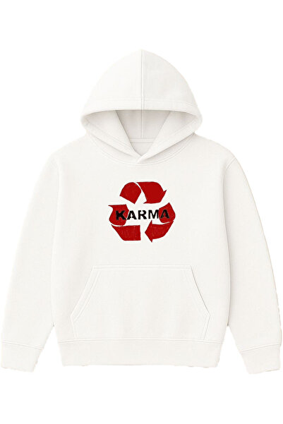 VSRN Φούτερ με στάμπα Karma Design σε μεγάλο μέγεθος, λευκό με κουκούλα