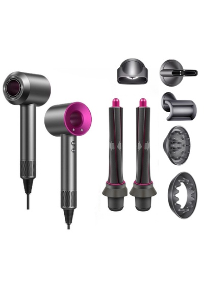 GYZA Професионален 7-в-1 сешоар и стилизатор, 1600W, отрицателни йони, сив цвят