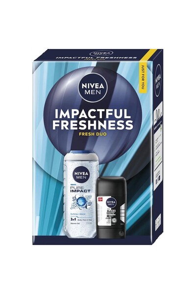 NIVEA Men's Gift Box Men Impactful Freshness, Shower Gel 250 ml, Deodorant Stick 50 ml
