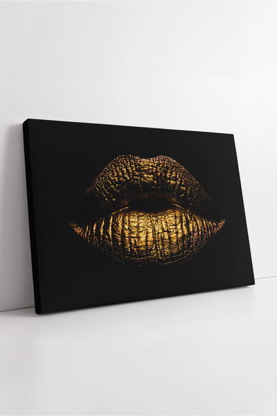 KOSS Dijital Design de buze cu textura aurie, pictură pe pânză pe fundal negr...