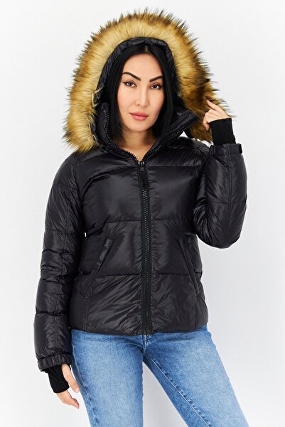 S13/NYC سترة نسائية مبطنة منفوخة، باللون الأسود