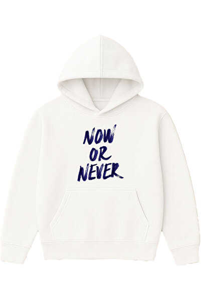 VSRN Φούτερ με στάμπα Now Or Never Design, μεγάλου μεγέθους, λευκό με κουκούλα