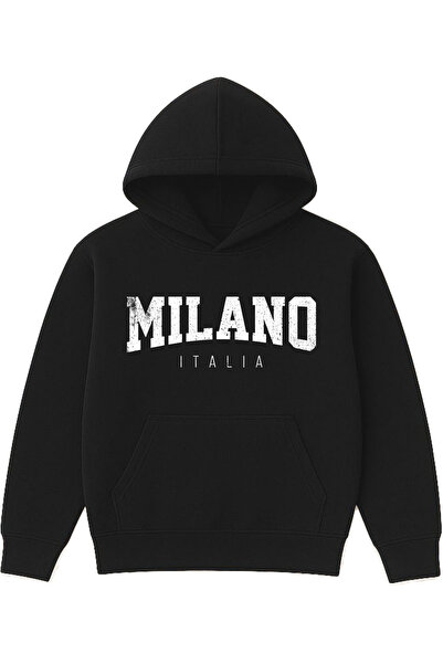 VSRN Μαύρο φούτερ με κουκούλα Milano 1 Design με στάμπα και σε μεγάλο μέγεθος