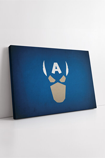 KOSS Dijital Captain America Minimal Mask Marvel Children's Teen Room Blue Background Decorative Canvas Painting