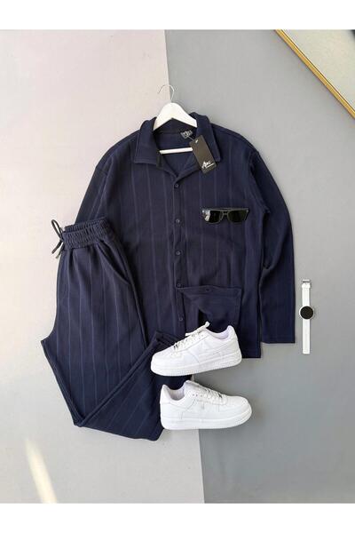 Baycombine35 Reported Ottoman Navy Blue Shirt + Navy Blue Trousers 2-Piece Set