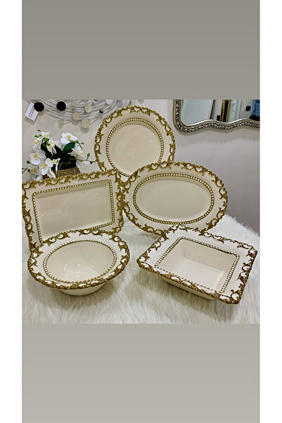 city gold 5 PARÇA AVANGARD SUNUM SERVİS SETİ KABARTMALI GOLD