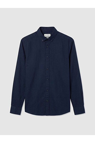 LC Waikiki Lacivert Regular Fit Keten Görünümlü Erkek Gömlek