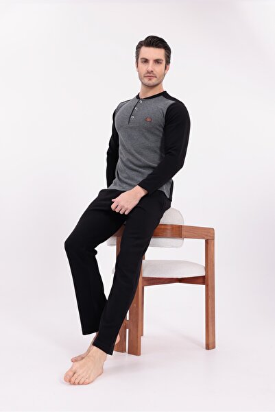 Lohusa Homewear Ανδρικό Σετ Πιτζάμες Μακρυμάνικο Ζακάρ Βαμβακερό Ειδικού Σχεδ...