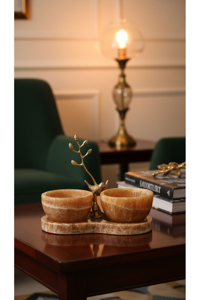 Montdekor Handmade Marble Stone Bowl with Bronze Pattern (10X20X12 cm)