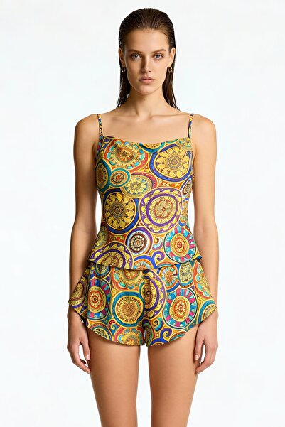 Feu De Elu Set de pijamale scurte din satin cu bretele Cache Vionne decolteu ...